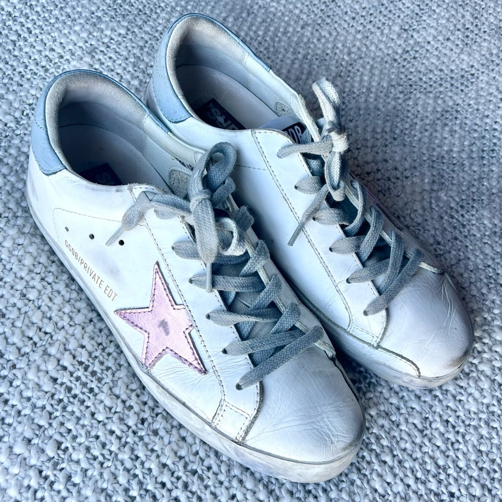 Golden Goose White Sneakers with Pink Star